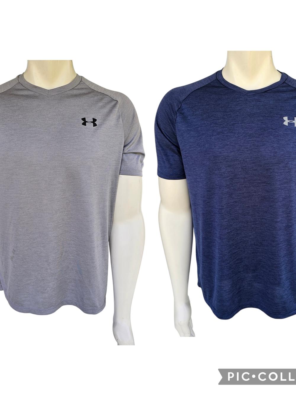 2x Under Armour HeatGear Shirts Mens M Gray Blue Tech Tee Athletic